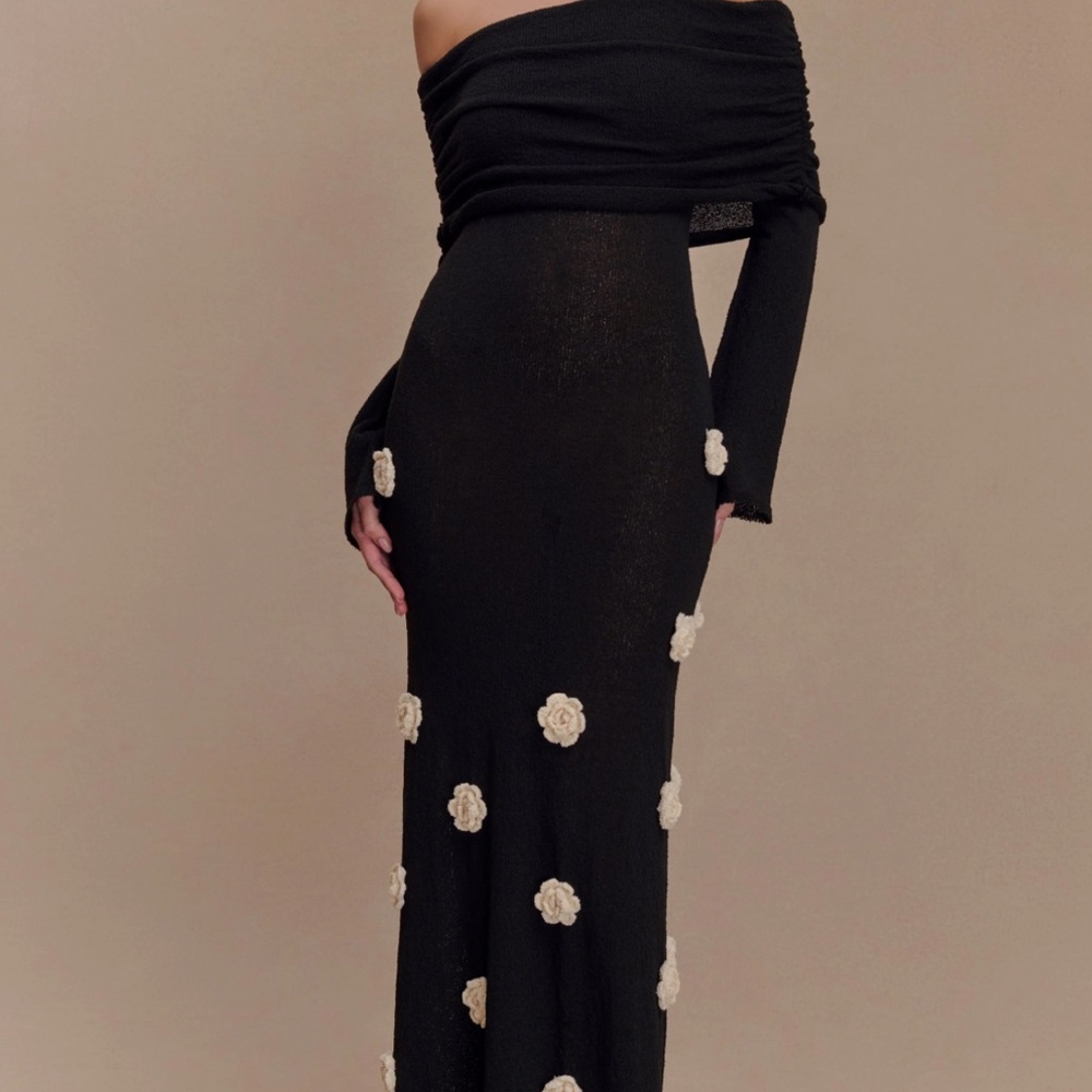 Meshki Black Asymmetrical Embellished Maxi Skirt